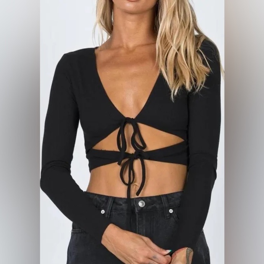 Black Front Tie Top